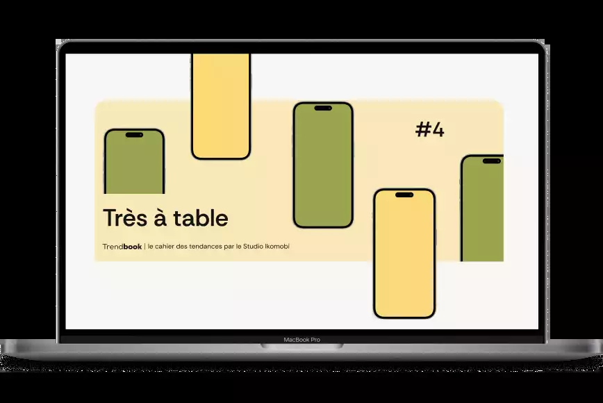 Macbook avec des iPhones sur fond jaune